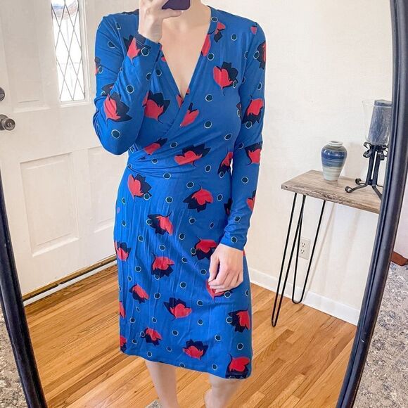 Boden Floral Jersey Wrap Dress Blue 6 - Picture 7 of 7